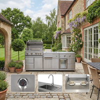 Îlot de cuisine extérieur moderne en acier inoxydable avec barbecue à gaz et robinet d'évier pour cour de villa de style européen