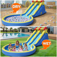 Toboggans gonflables commerciaux populaires à double piste, pour usage sec et humide, avec piscine, mur d'escalade, piscine à jets, jeu de lancer d'anneaux, panier de basket-ball et souffleur