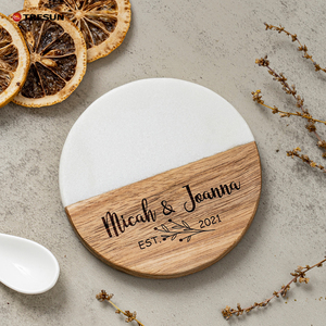 Sous-verres isolants en marbre combinés avec des dessous de verre ronds et carrés en bois d'acacia pour tables basses et tasses - Product Image 2