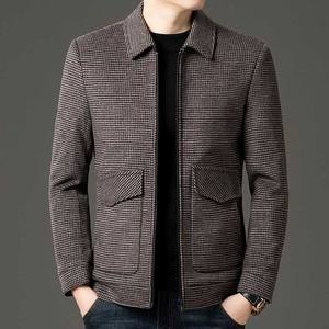 Мужская зимняя повседневная куртка из шерстяного канваса в клетку с логотипом спереди, высокого качества - Product Image 2