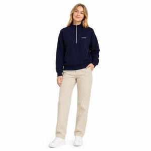 Envío Rápido En Stock Sudadera Oversize de Mujer con Media Cremallera, Color Liso, Forro Polar, Bordado, Estilo Urbano - Product Image 6