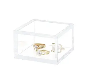 Clear Cube Small Acrylic Box with Lid Multi-Purpose Box Square Container for Holding Staples Highlighters Adhesive Tape Paper