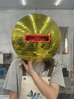 Casque miroir boule disco LED lumineux, casque à miroirs dorés et argentés pour fête, scène, performance, cosplay