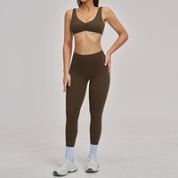 Ensemble de yoga 2 pièces pour femmes, coupe ajustée, couleur unie violette, soutien-gorge de sport super doux, leggings taille haute, vente en gros, gym, fitness pour femmes