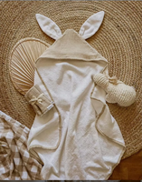Peignoir de Bain Bébé à Capuche en Mousseline Éponge Douce et Absorbante, Couleur Unie, avec Oreilles de Lapin, en Bambou, Serviette de Bain Capuchon pour Bébé