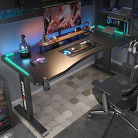 Bureau de jeu noir, poste de travail électrique réglable avec éclairage RGB, table de jeu ergonomique moderne