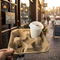 Plateau porte-gobelets robuste et résistant en pâte à papier moulée biodégradable et écologique pour boissons chaudes à emporter