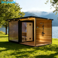 Ruang Sauna Cedar Luar Ruangan Bropool dengan Kombinasi Kolam Es Terapi Panas Dingin dan Shower Uap Terintegrasi, Kabin Kesehatan