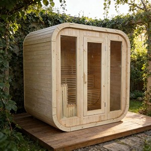 Sauna Exterior Cuadrada de Madera de Pino Blanco para 4 Personas, con Calentador Eléctrico de 9KW, Tradicional, Ecológica y de Fácil Operación - Product Image 1