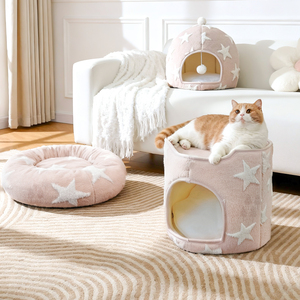 Cama para Gato em Forma de Donut Espessa e Redonda, <span class=keywords><strong>Plush</strong></span> Rosa, Tamanho Médio, Preenchida com Espuma para Uso Interno - Product Image 4