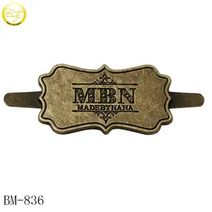 Custom Designer Bags Logo Metal Label Tags Antique Brass Purse Hardware Brand Nameplate For Luggage