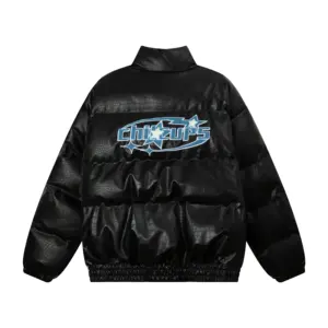 Fashion streetwear jacket custom zip up bomber jacket 100% Polyurethane logo embroidery high street puffer down coat unisex