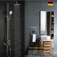 Ensemble de douche mural carré en acier inoxydable brossé 304, avec mitigeur à double poignée réglable en céramique, style américain, barre coulissante 3