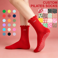 Chaussettes de Pilates anti-humidité en coton avec grip pour femme, antidérapantes, séchage rapide, à volants côtelés, personnalisables pour le yoga