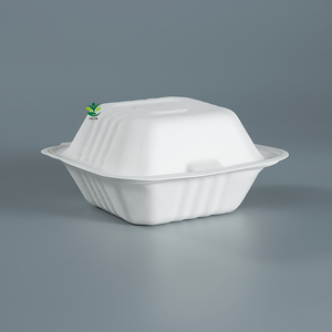 6 inci Biodegradable Sugarcane Bagasse Pulp Makanan Cepat kemasan <span class=keywords><strong>Burger</strong></span> kotak Clamshell UNTUK RESTORAN - Product Image 3
