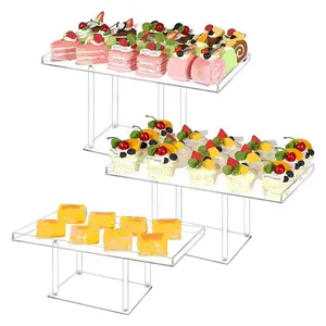 3 पैक स्पष्ट एक्रिलिक मिठाई खड़ा बुफे Risers Cupcakes के लिए मिठाई पेस्ट्री खाद्य इलाज ट्रे शादी की जन्मदिन की पार्टी के लिए खड़े हो जाओ