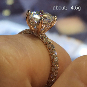 Anello Rotondo Taglio Principessa Scintillante, Gioiello Elegante da Donna per Fidanzamento e Proposta, Anello Nuziale con Zirconi - Product Image 5
