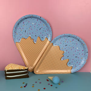 Assiettes à dessert jetables sur le thème de la crème glacée <span class=keywords><strong>Vaisselle</strong></span> de fête d'<span class=keywords><strong>anniversaire</strong></span> et fournitures de mariage Décorations d'assiettes à dîner - Product Image 1