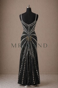 Robe de soirée longue en soie de luxe avec broderie à la main et pierres, pour femme, tenue de soirée formelle, robe de cocktail, créateur - Product Image 4
