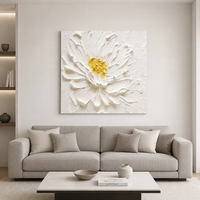 Peinture à l'huile florale blanche texturée moderne, art minimaliste neutre sur toile, art mural floral 3D en impasto, cadre élégant, décoration intérieure