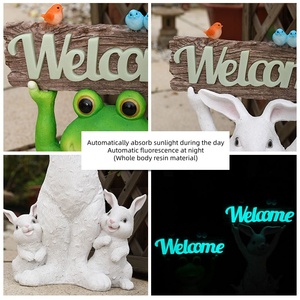 Décor de <span class=keywords><strong>jardin</strong></span> en résine personnalisable avec <span class=keywords><strong>des</strong></span> statues de lapin et de grenouille, panneaux d'accueil à l'extérieur de la cour/<span class=keywords><strong>jardin</strong></span>, art, cadeaux chaleureux - Product Image 3