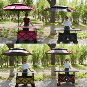 屋外カスタムワイドホイール折りたたみカートガーデンワゴンビーチ折りたたみキャンプワゴン取り外し可能サンシェード付きワゴンベビーカー - Product Image 2