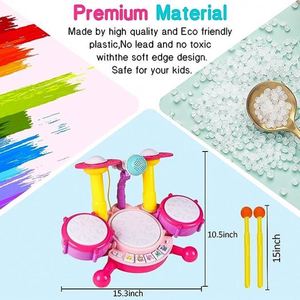 Juguetes de Instrumentos Musicales Electrónicos con 2 Baquetas, Luces Intermitentes y Micrófono Ajustable para Niños, Set de Batería - Product Image 4