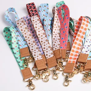 Sublimated Mobile Phone Short Lanyard Gold Buckle Leather Buckle Lanyard Ribbon Key Chain Hanging Rope PU Leather Wrist Strap