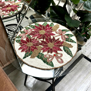 <b>Round</b> Beaded Table <b>Mat</b> With Floral Design Handmade Bohemian Style Fabric Decor 450 Mm Diameter - Product Image 1