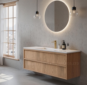 Gabinetes de tocador de baño de montaje en pared flotante de madera contrachapada de Venta caliente con fregadero para hotel - Product Image 6