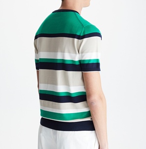 Camiseta de punto informal a la moda de verano personalizada, Camiseta de punto deportiva multicolor de algodón a rayas para hombre - Product Image 2