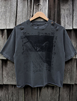T-shirt Boxy Homme Personnalisé Effet Délavé Acide Style Urbain, Imprimé Graphique Vintage Effet Usé et Destructeur, Manches Courtes, Streetwear