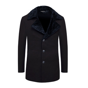 Fabbrica cinese all'ingrosso di alta qualità cappotto in lana con collo di pelliccia da uomo a doppio petto <span class=keywords><strong>Trench</strong></span> da uomo - Product Image 1