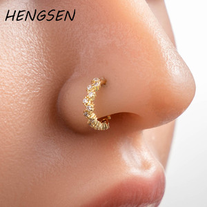 Hengsen 18K mạ vàng mũi <span class=keywords><strong>piercing</strong></span> đồ trang sức Tiny Cubic Zirconia Hoop Vòng mũi cho phụ nữ 8606 # - Product Image 5