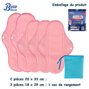 Lot de 6 Serviettes Hygiéniques Lavables en Tissu Respirant AIO avec Ailettes, Super Absorbantes, <span class=keywords><strong>Protection</strong></span> Anti-Fuites pour la Maternité - Product Image 1