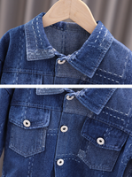 Ensemble de vêtements en jean pour garçons en bas âge, 3 pièces, veste en jean patchwork + t-shirt à imprimé sourire + pantalon de jogging, vêtements décontractés pour enfants, printemps