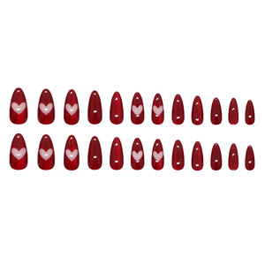 In Vogue Red Press on Nails Amande Moyen Faux ongles avec Love Design Cute Matte Artificial Tips Full Cover - Product Image 5