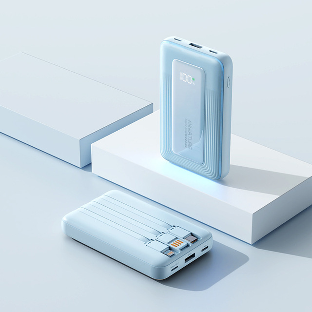 Popular 22.5W Plastic Power Bank Built-In Cable 10000Mah Multi-U-Port Output Super Fast Charging Gift Tiktok Mobile Logo