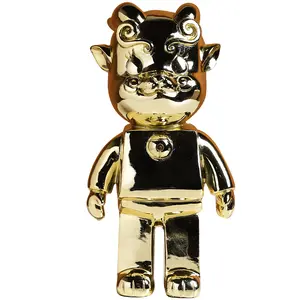 Jiayi-estatua de toro electrochapado, artesanía de animales de resina dorada, adornos artesanales