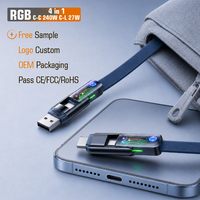 Nuevo Diseño al por Mayor, Cable de Carga Rápida PD de Silicona 4 en 1 Tipo-C RGB de Zinc Multicolor, 240W 27W 1.68M para Computadora