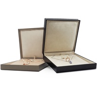 Boîtes d'emballage de bijoux haut de gamme OEM en cuir PU noir et or avec insert en velours