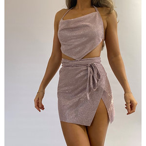 Gonna rosa scintillante a due vie avvolgente increspata lato pisello Street - Product Image 4