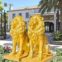 Sculptures en bronze antique Statues de lion d'or en laiton Commerce pour porte