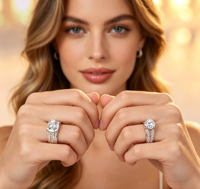 Ensemble de bagues assorties pour couple en gros, avec zircone cubique et pierre ronde, pour homme et femme, pour promesse, mariage, fiançailles, bijoux cadeau