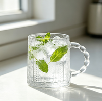 Tasse en verre gaufré vintage avec poignée en chaîne de perles, mug transparent pour café, thé, jus et boissons froides