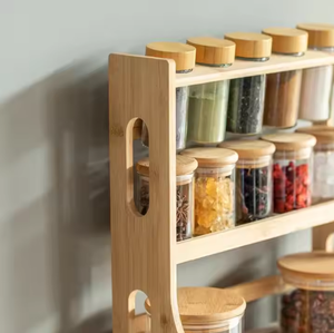 Étagère de rangement <span class=keywords><strong>en</strong></span> <span class=keywords><strong>bambou</strong></span> pour pot à épices avec bouteilles <span class=keywords><strong>en</strong></span> verre pour garde-manger de cuisine - Product Image 4