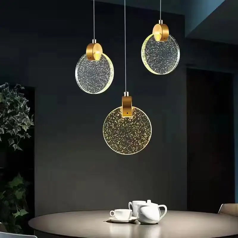 Luminária suspensa com pingente de cristal, luxuosa, moderna, para quarto, bar, luminária pendente, para sala de estar, linear