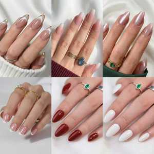 <span class=keywords><strong>Faux</strong></span> ongles à presser longue durée, application facile, brillants, rouge bordeaux, réutilisables pour femmes, pour fêtes et usage quotidien - Product Image 3