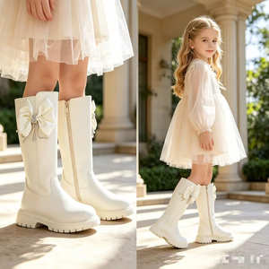 Botas Altas <span class=keywords><strong>de</strong></span> Moda al por Mayor <span class=keywords><strong>para</strong></span> Niñas, Estilo Princesa con Lazo, <span class=keywords><strong>para</strong></span> Primavera y Otoño, Botas Largas Casuales <span class=keywords><strong>para</strong></span> <span class=keywords><strong>Adolescentes</strong></span> - Product Image 3