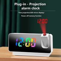 Réveil projecteur avec grand écran LED couleur, projecteur rotatif pour plafond/mur, pour chambre, bureau, salle de bain